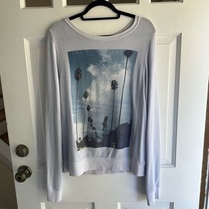 Wildfox Palm Tree Blue Sweater Sweatshirt Size Large